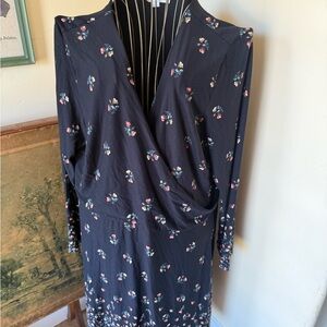 LOFT Black Floral Long Sleeve Wrap Dress